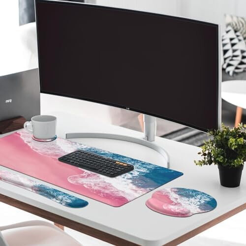 Σετ Mouse Pad πληκτρολογίου Pink Sand Beach 4 σε 1 (35,4x15,7") + στηρίγματα καρπού + βάση στήριξης, 1