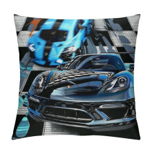 Fodera per cuscino a tema corse automobilistiche, stampa fronte/retro in bianco e nero, morbida federa decorativa quadrata per divano/poltrona –