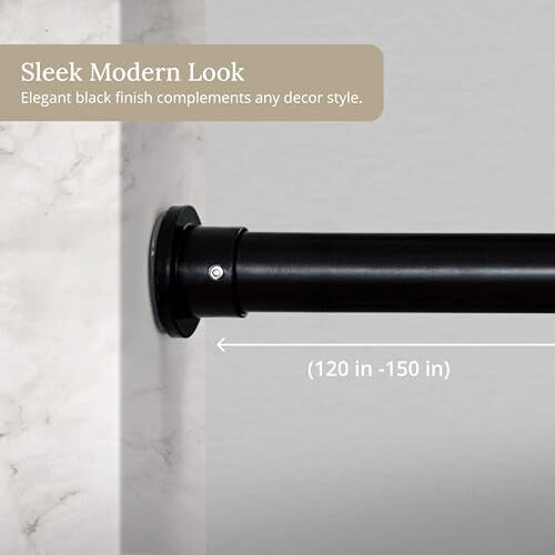 Varão de cortina ajustável e resistente, 120–150 polegadas (305–381 cm), sem necessidade de furar, preto, fixação forte para 2