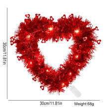 Pre-Lit Red Tinsel Heart Wreath with LED Lights & Foil – Valentine’s Day, Wedding, Door/Window Decor – Compatible with US outlets