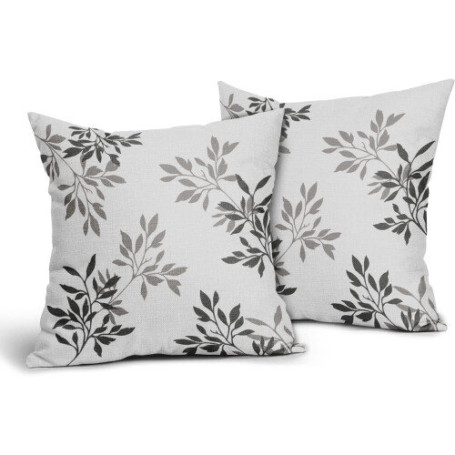 Capas de almofada decorativas em jacquard com estampa de folhas em preto e cinza, 45x45 cm (18x18 polegadas), conjunto com 2 unidades, compatíveis 1