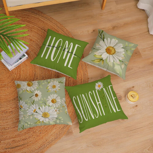 Μαξιλαροθήκες Daisy Πράσινες Floral Βαμβακερές-Λινές Συσκευασία των 4 τεμαχίων 16x16 2