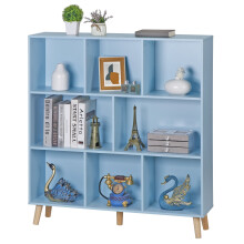 Wood Open 3-Shelves Bookcase 8 Cube Storage Organizer Modern Cabinet W/Legs, Bright Blue