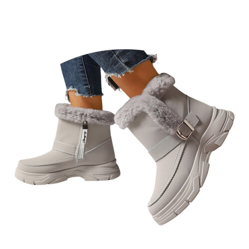 Graue Damen-Winterstiefel, Fleecegefütterte Stiefeletten 2