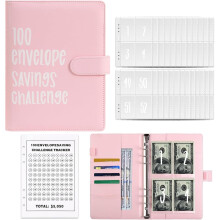 100 Envelopes Money Saving Challenge Binder – Save $5,050 Easily | Budget Book with Cash Envelopes for Office, Home, School (Pink)