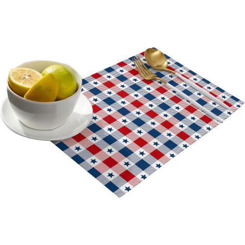 Set van 6 placemats met sterren en buffelruitmotief, ter ere van 4 juli. 1