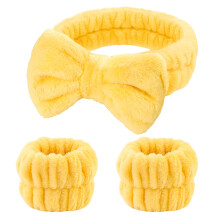 Fmeida Hautpflege-Stirnband und Gesichtswasch-Armband-Set, Spa-Haarband für Make-up und Dusche – Gelb, 3er-Pack