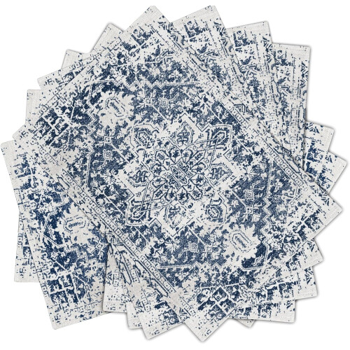 Marineblauwe boho linnen placemats set van 6 1