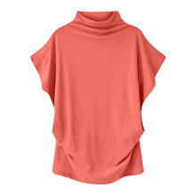 Hauts d'été pour femmes, hauts grandes tailles, col montant, manches courtes, couleurs unies, coupe décontractée, t-shirts