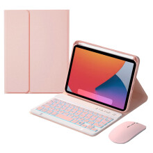 Compatibel met iPad Mini 6 (2021) toetsenbordhoes met muis, magnetisch afneembaar Bluetooth-toetsenbord, 7-kleuren achtergrondverlichting, slanke