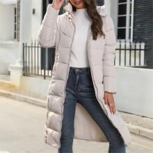 Khakifarbene Parkajacke für Damen mit Kapuze, Damenmantel, packbarer Wintermantel mit Kapuze und Reißverschluss, lang, Größe 4XL