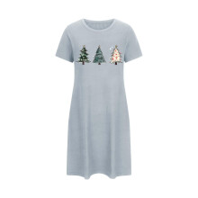 Damsovkläder för högtider Plusstorlekar Bedårande jultryck Kortärmad klänning Rund hals Stretchig polyester Spandex S-2XL för mysig passform