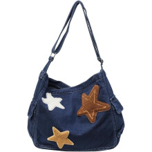 Star Denim Schultertasche, Mehrfach-Tragetasche, Trendige Umhängetasche, Retro-Hobo-Tasche, Messenger Bag mit großem Fassungsvermögen