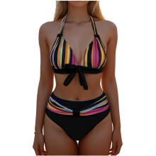 Kukoosong Damen-Bikini-Set mit hohem Bund, Neckholder-Verschluss und Stützfunktion, zweiteiliger Badeanzug mit Blätterprint zum Schwimmen am Strand