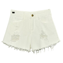 Gescheurde jeansshorts voor dames, zomerse stretchdenim, korte jeans met gerafelde zoom, witte sweatshorts voor dames