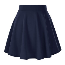 Damen Minirock, einfarbig, Basic, vielseitig, dehnbar, ausgestellt, lässig, Falten, Marineblau, Größe S