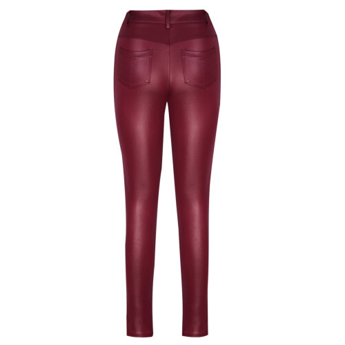 Damen-Kunstlederhose, schmal geschnitten, rot 2
