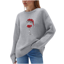 Pulover de Crăciun pentru femei, cu imprimeu amuzant drăguț, pentru petreceri, iarnă caldă, cu guler rotund (Z02#Gri,XL)