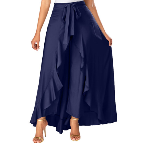 Γυναικεία Φούστα Casual Hakama με Ακανόνιστο Φιόγκο και Ψηλή Μέση, Μακριά Φούστα-Κιλότ, 1