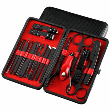 Kit de manucure et pédicure, étui en cuir PU, 18 pièces, noir