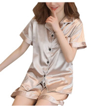 Ichuanyi Damen-Seidensatin-Pyjama-Set, zweiteilig, Nachtwäsche, Loungewear, Knopfleiste