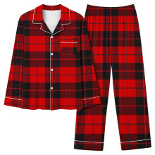 Weihnachtspyjama-Set für Damen, rot-kariert – Langarmshirt mit V-Ausschnitt und Hose, lässige Loungewear, Größen S–2XL, ideal als