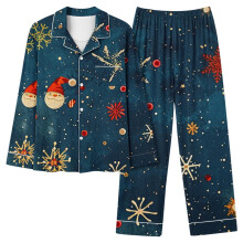Feestelijke damespyjama, 2-delige pyjama met V-hals en lange mouwen en kerstdesign, zachte nachtkleding voor thuis, loungewear, maat S-2XL