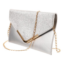 1 sada strieborných obdĺžnikových kovových flitrovaných kabeliek s motívom clutch pre ženy, ležérne výlety, elegantné večerné kabelky