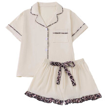 Comfortabele 2-delige pyjamaset voor dames met liefdesprint – Zachte top met korte mouwen en short, loungewear met knoopsluiting, nachtkleding,