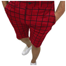 Bermuda da uomo, pantaloni a cinque punte a quadri, pantaloncini da completo con tasche e bottoni, rossi