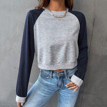 Dames crop top met lange mouwen, ronde hals, kleur, slanke top, wintersweatshirt voor dames, uitgaanstop voor dames, grijs, S