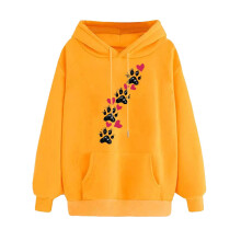 Women's Love Heart Graphic Drawstring Hoodie Round Neck Valentine's Day PulloverYellow,XL