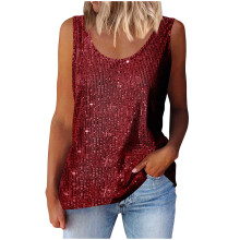 QLEICOM Ærmeløse pailletter-tanktoppe til kvinder, løstsiddende tunika med sideslids, oversized casual camisoler (S-5XL)