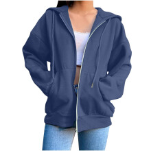 Sweatshirt voor dames met rits, hoodie met lange mouwen, oversized model voor de herfst, fleecejack met zakken, maten S-3XL