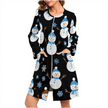 Weihnachtliches Nachthemd mit Rentier-Print für Damen, festliche Schlafbekleidung, kuscheliges, angerautes Fleece-Pyjamakleid mit langen Ärmeln,