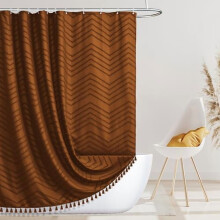 Cortina de chuveiro extra longa, laranja queimado, 183 x 244 cm, tecido tufado com estampa chevron para banheiro, estilo vintage shabby chic,