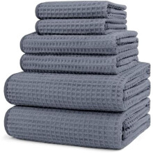 Ensemble de 6 serviettes gaufrées en microfibre de qualité supérieure (2 serviettes de bain, 2 serviettes pour les mains, 2 gants de toilette),