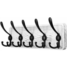 Rustic Pine Wall Coat Rack with 5 Triple Hooks, 16" Hole-to-Hole, Farmhouse Style – Compatible with Standard Wall Anchors
