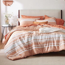 Juego de edredón de 7 piezas tamaño California King, rayas naranja quemado, reversible, teñido catiónico, juego de cama completo – Compatible