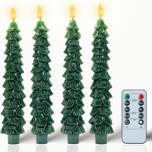 Set van 4 vlamloze kerstboomkaarsen met timer op afstand