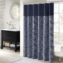 Duschvorhang „Aubrey Paisley Jacquard“, 183 x 183 cm, marineblaues Mikrofaser-Imitat, moderne Badezimmerdekoration, Sichtschutz für die Badewanne