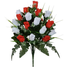 Flori comemorative din mătase pentru cimitir – Buchet de trandafiri artificiali, decor funerar pentru condoleanțe, aranjament cu pietre funerare