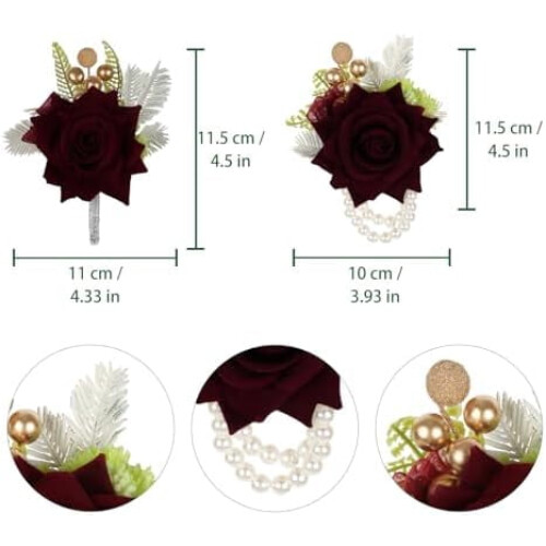 Set di corsage e boutonnière bordeaux (2 pezzi) 1