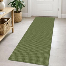 Woven Cotton Runner Rug 2x5 Ft, Washable & Non-Slip Rubber Backed – Compatible with Hallway, Kitchen, Entryway, Bedroom – Green
