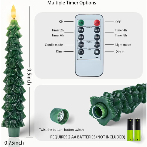 Set van 4 vlamloze kerstboomkaarsen met timer op afstand 2