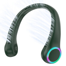 Neck Fan with 4000mAh Battery, Speed Cooling, LED Lights, Hands  Summer  Fan Dark Green