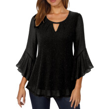 Top de lentejuelas de manga larga para mujer, estilo carnaval, ideal para vacaciones. Blusa de moda con cuello redondo holgado, elegante y casual,