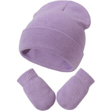 Newborn Baby Beanie Hat Gloves Set, Toddler Kids Solid Soft Winter Warm Knit Hat with Gloves for Unisex Boys Girls (,3-24 Months)