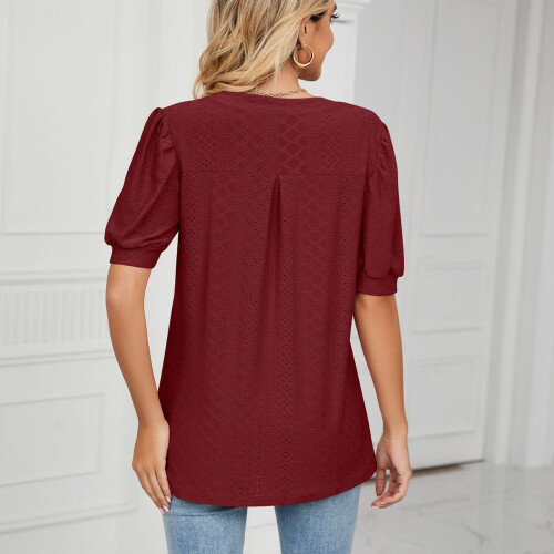 Camicette da donna eleganti e casual con scollo a V e maniche corte. 1