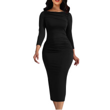 Robes midi pour femmes, robes d'hiver pour femmes, robe de jour ample, confortable et décontractée à col rond et manches longues